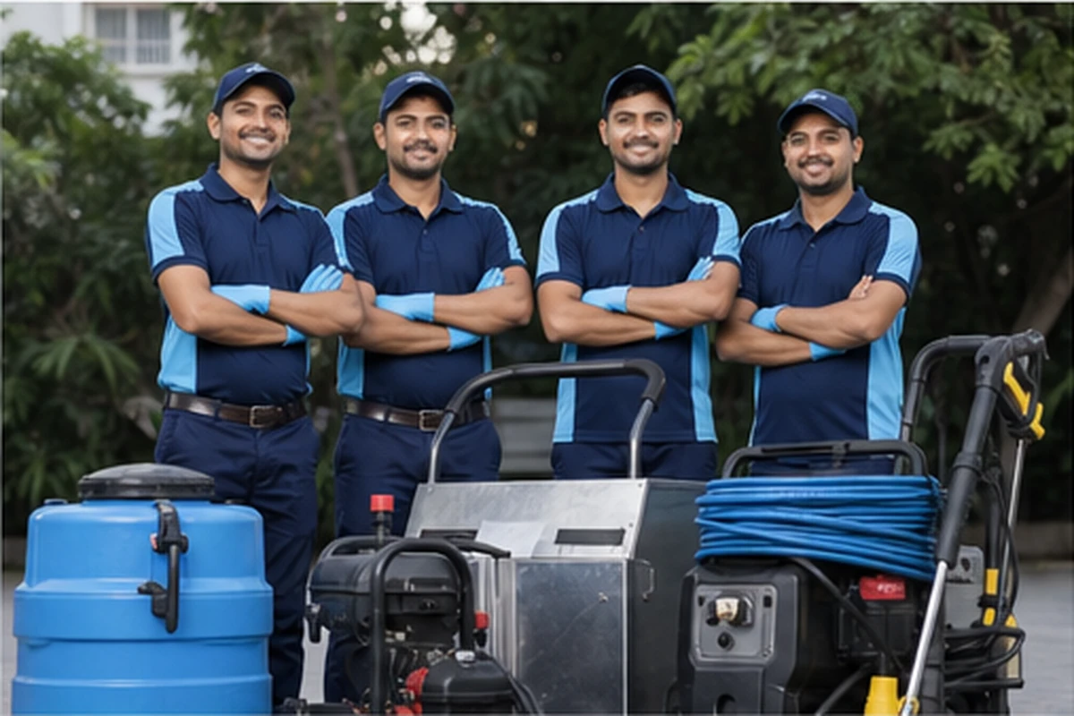 Professional cleaner using equipment